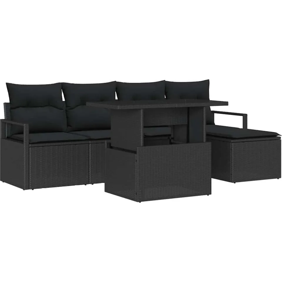 vidaXL Tuin Sofa Set 6 st Zwart Poly riet