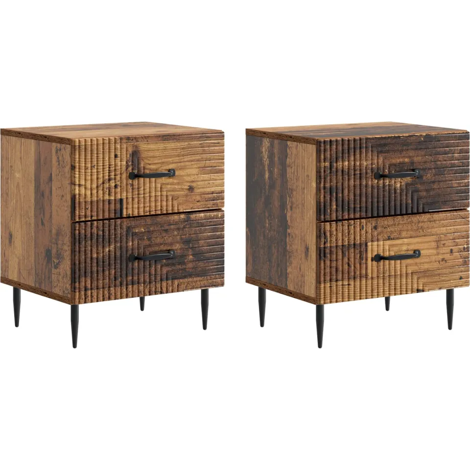 vidaXL Nachtkastje 2 st Oud hout 43 x 34,5 x 47,5 cm Bewerkt hout bruin, foto 3