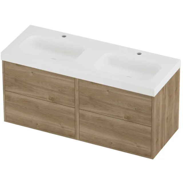Proline Haga Badmeubelset Polystone Mezza Symmetrisch 120x46x58 cm Mat White Cider Oak Eiken