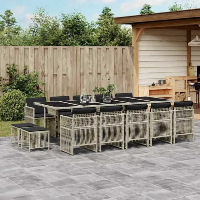 vidaXL 15-delige Tuinset met kussens poly rattan lichtgrijs