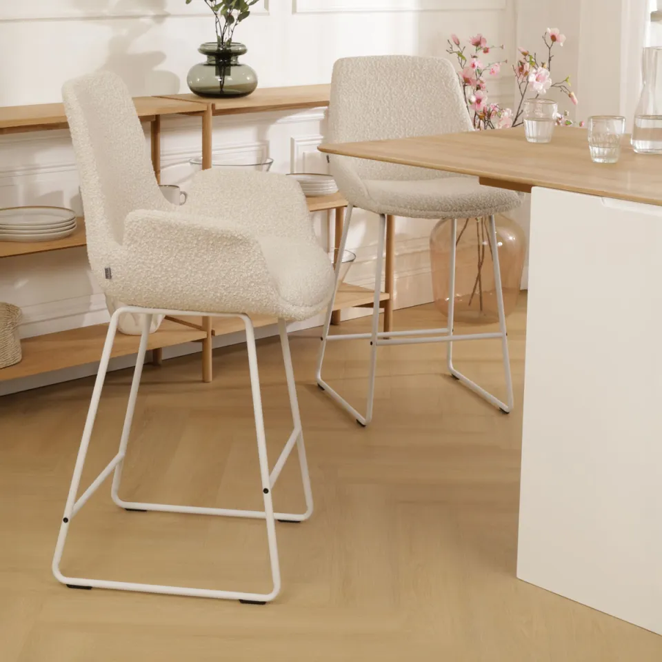 Nolon Nino-Eef barkruk bouclé beige - wit onderstel - 75 cm, foto 2