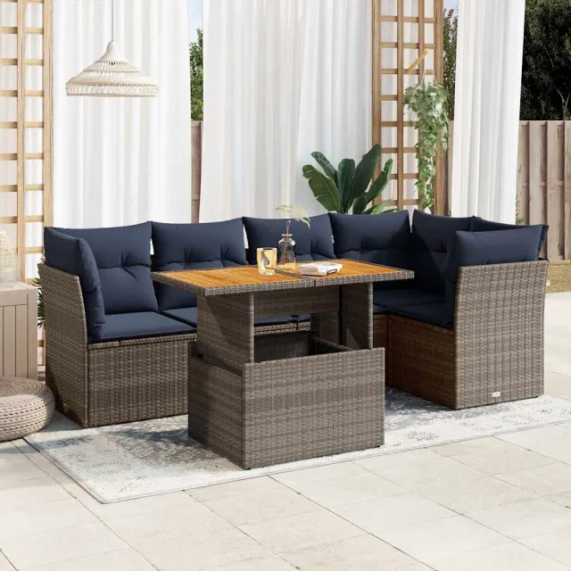 vidaXL 6-delige Loungeset met kussens poly rattan grijs, foto 2