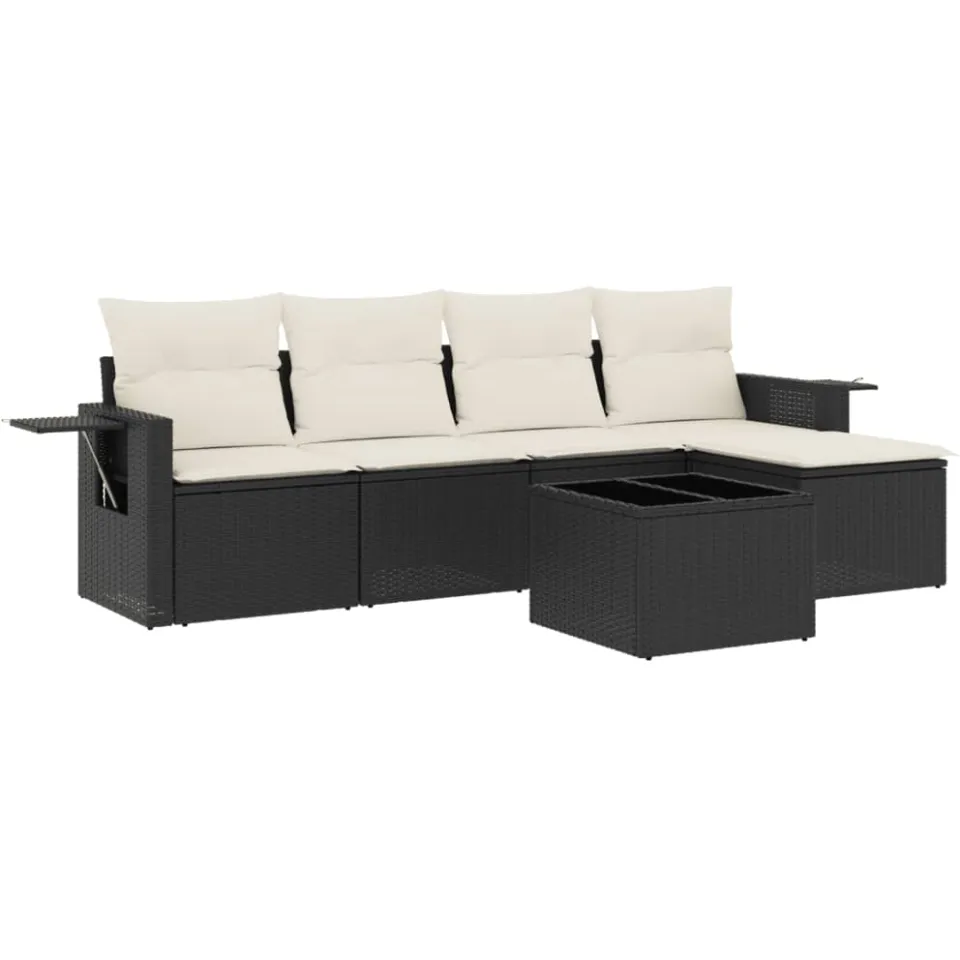 vidaXL 6-delige Loungeset met kussens poly rattan zwart, foto 3