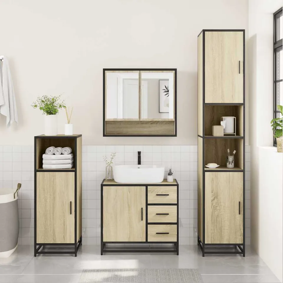 vidaXL 3-delige Badkamermeubelset bewerkt hout sonoma eikenkleurig, foto 2