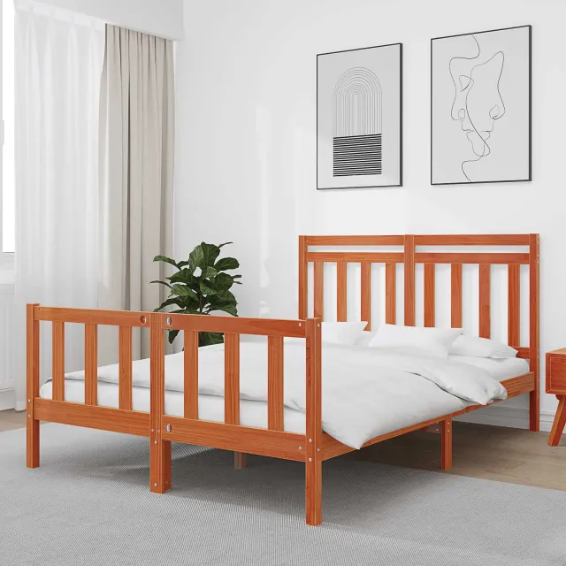 vidaXL Bedframe Wasbruin 205,5 x 155,5 x 100 cm Massief grenenhout