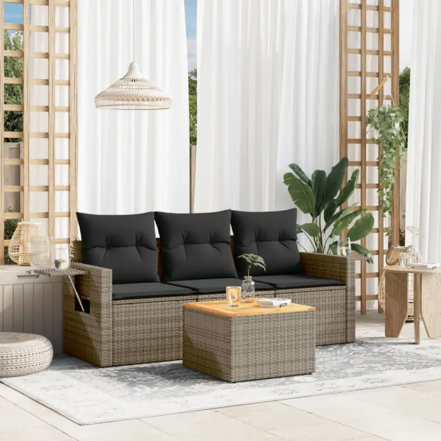 vidaXL 4-delige Loungeset met kussens poly rattan grijs, foto 2