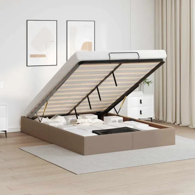 vidaXL Bedframe zonder matras 140x190 cm kunstleer cappuccinokleurig Bruin