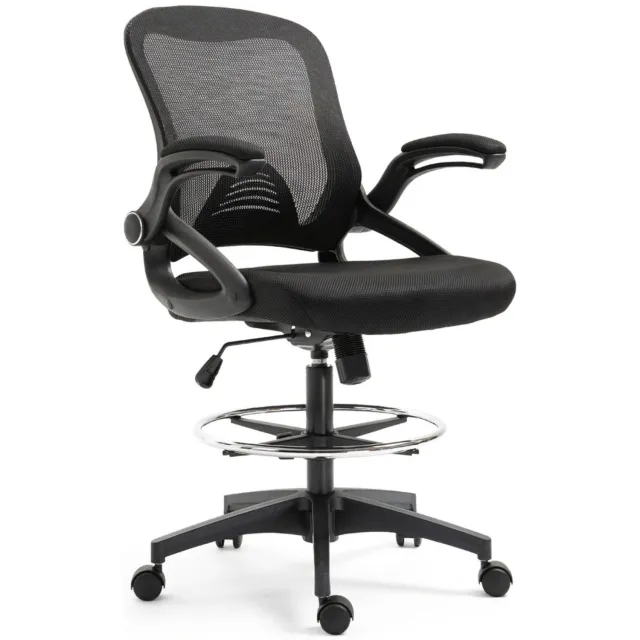 Zenzee Bureaustoel met sta-op functie - Met voetsteun - Ergonomische bureaustoel - Zwart - 64 x 60 x 106-126cm