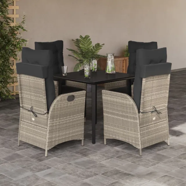 vidaXL 5-delige Tuinset met kussens poly rattan lichtgrijs grijs, foto 2