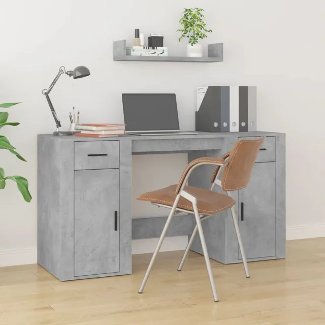vidaXL Bureau met kast bewerkt hout betongrijs grijs, foto 2