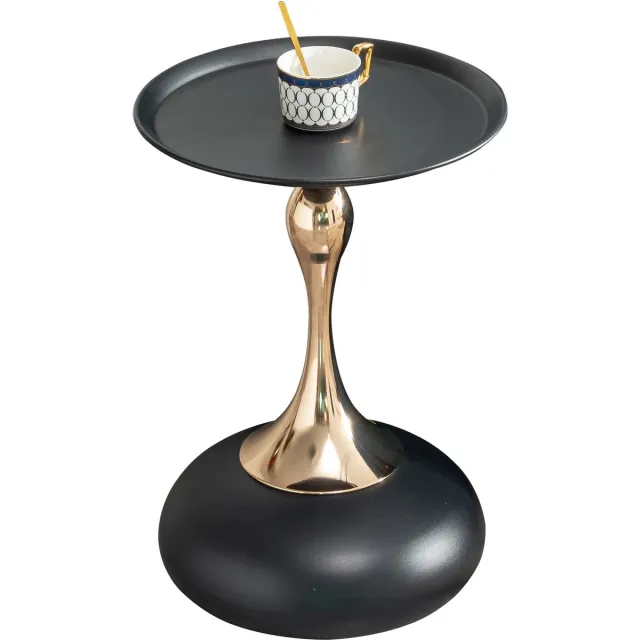 Merax Ronde Bijzettafel Zwart Goud - 38 x 38 x 54 cm - Metalen Tafel - Nachttafel - Salontafel voor Woonkamer en Slaapkamer