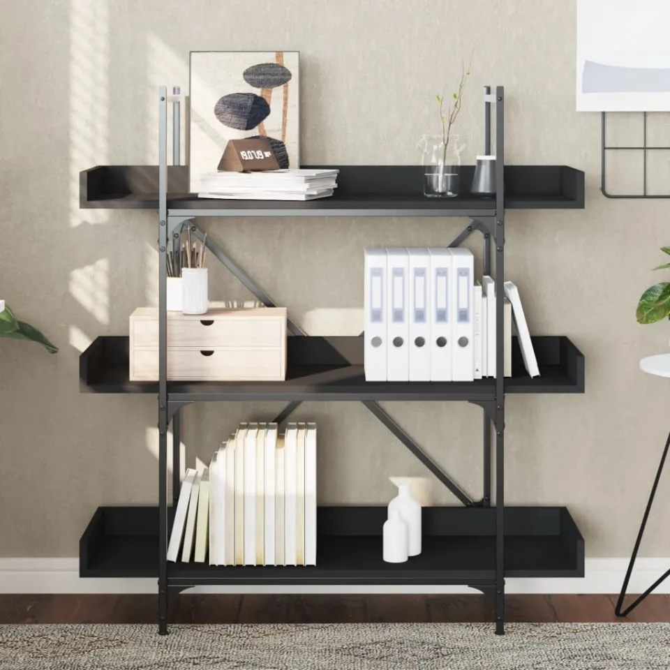 vidaXL Boekenkast 3-laags 100x33x108,5 cm bewerkt hout zwart, foto 2