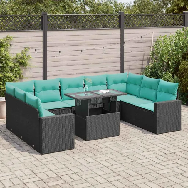 vidaXL 10-delige Loungeset met kussens poly rattan acacia zwart, foto 2