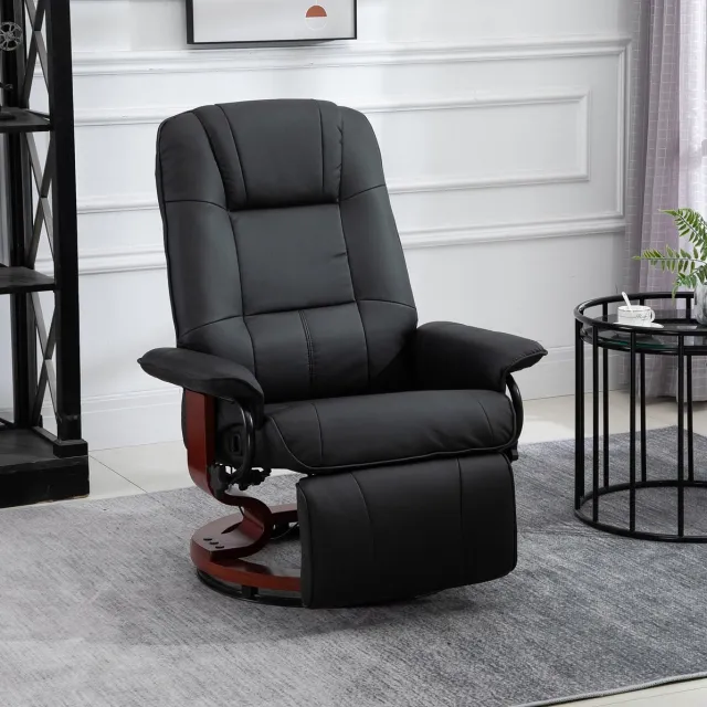 OKWISH Relaxfauteuil - 145 Graden Verstelbaar - Met Voetsteun En 360 Graden Draaibaar - Voor Woonkamer En Tv Hoek - Kunstleer - Zwart Black