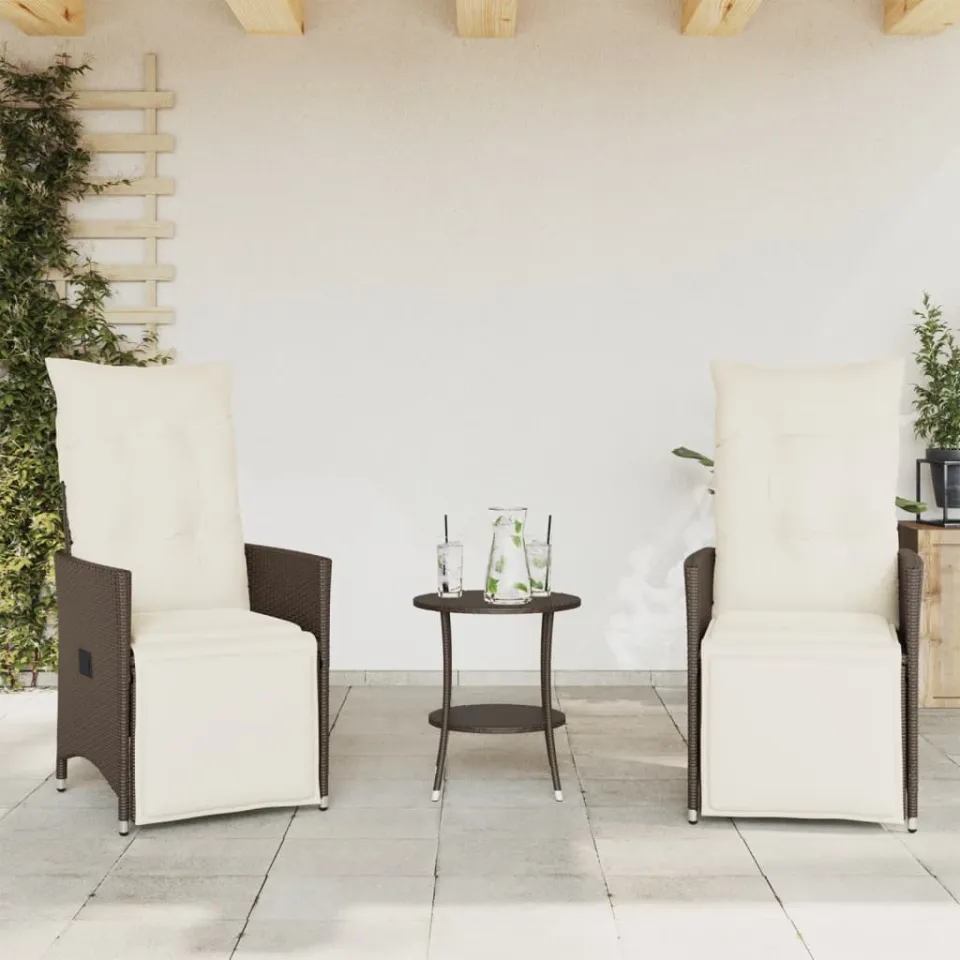 vidaXL 3-delige Bistroset met kussens poly rattan bruin, foto 2