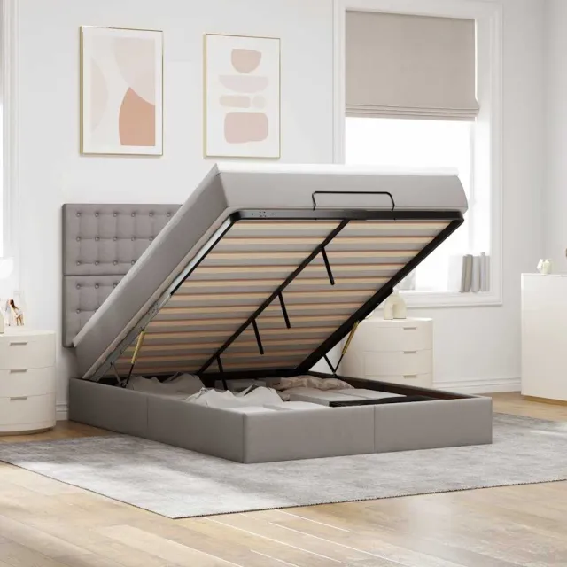 vidaXL Ottoman bed met matras 140x200cm stof taupe