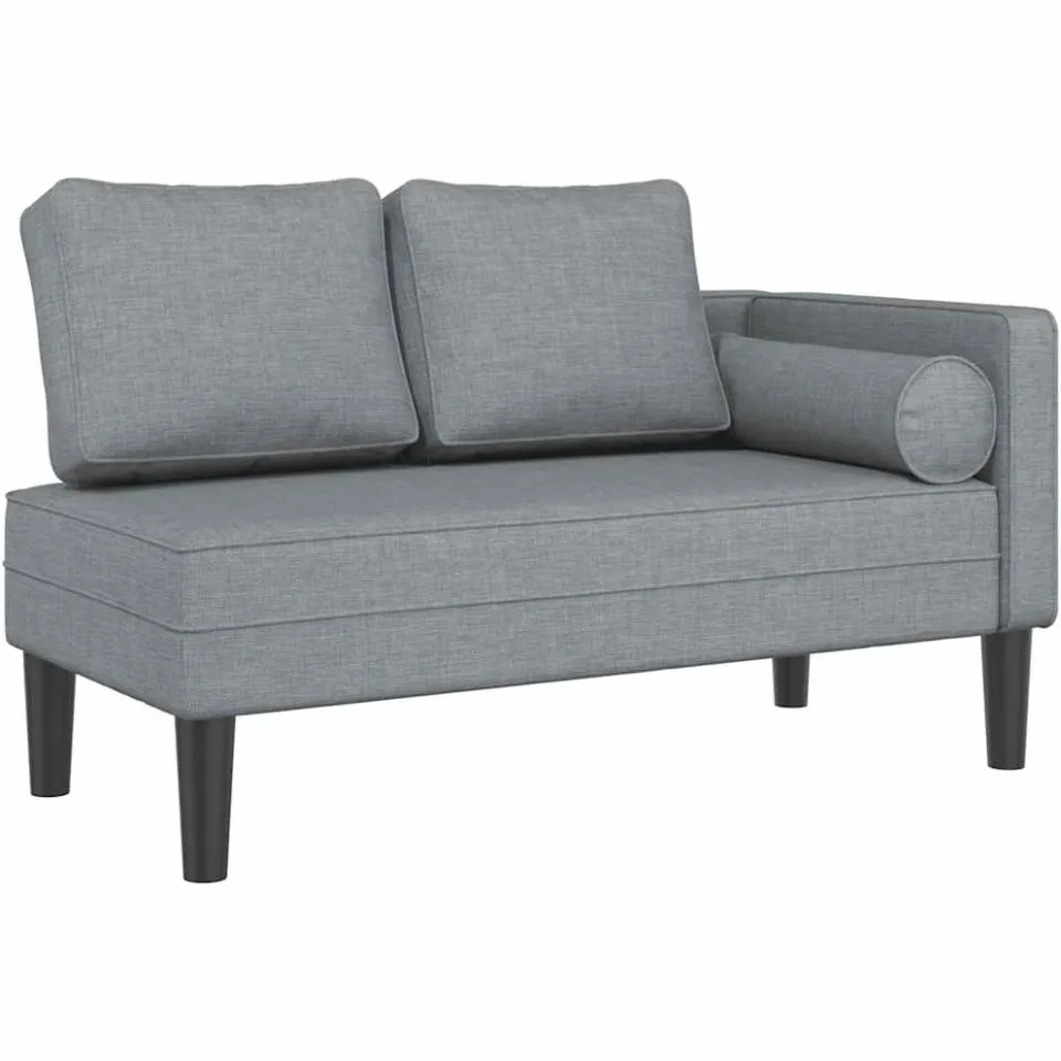 vidaXL Chaise longue met kussens stof lichtgrijs grijs, foto 3