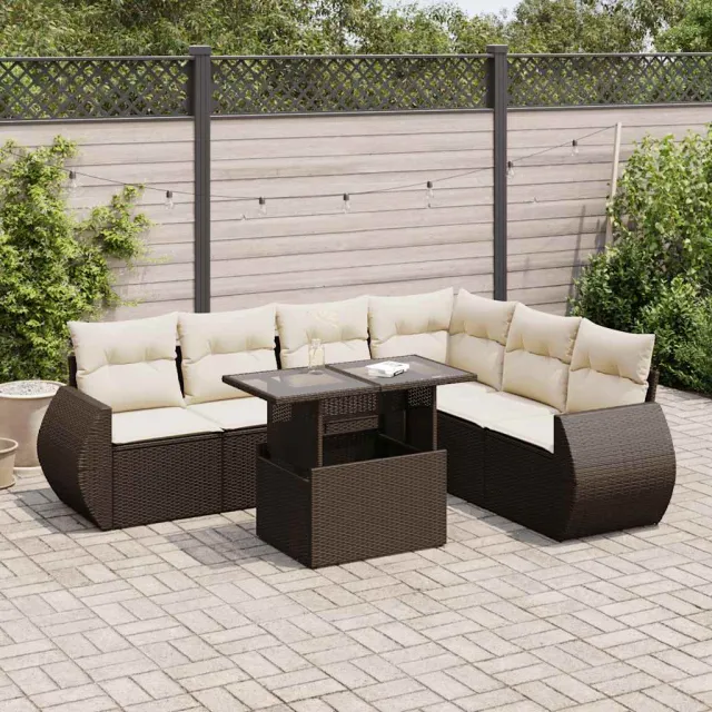 vidaXL 7-delige Loungeset met kussens poly rattan bruin, foto 2