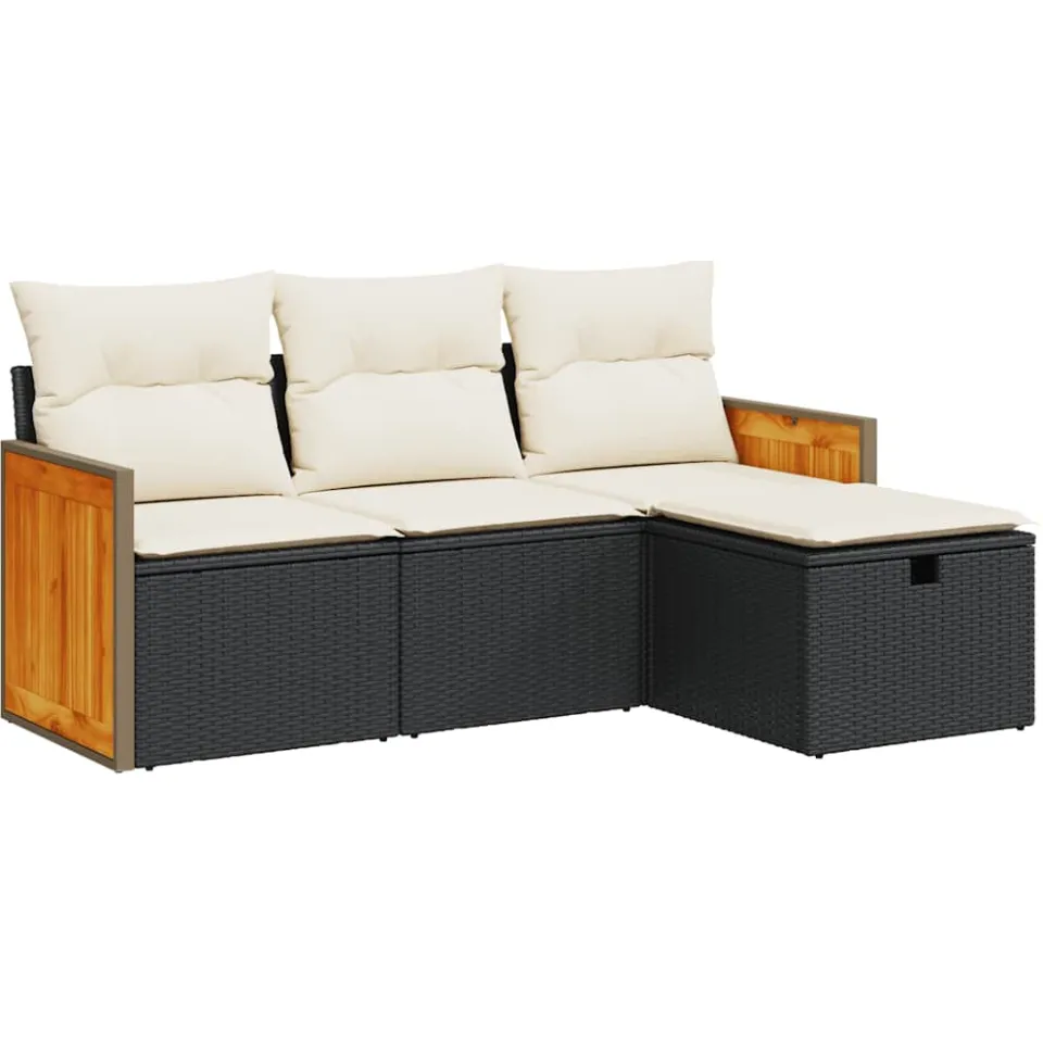 vidaXL 4-delige Loungeset met kussens poly rattan zwart, foto 3