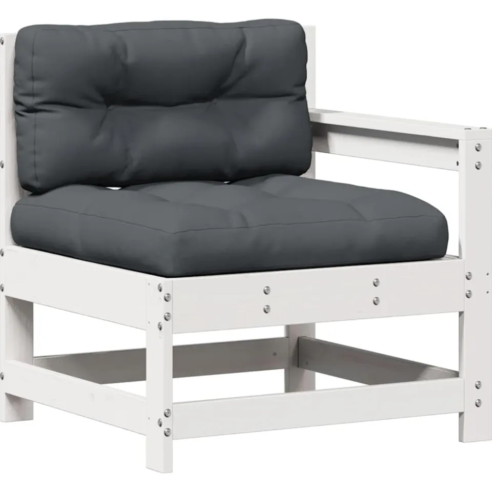 vidaXL 3-delige Loungeset met kussens massief grenenhout wit, foto 4