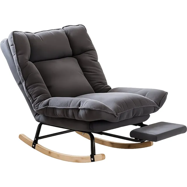 M Goods M-Goods - Schommelstoel met Voetenbank - Relax Fauteuil Verstelbaar 90°-180° - Comfortabele Lounge Stoel - Donkergrijs