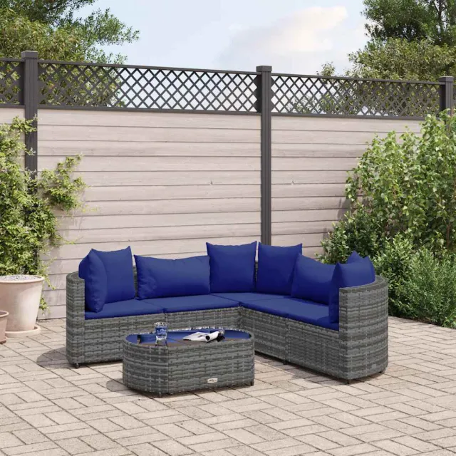 vidaXL 6-delige Loungeset met kussens poly rattan grijs, foto 2