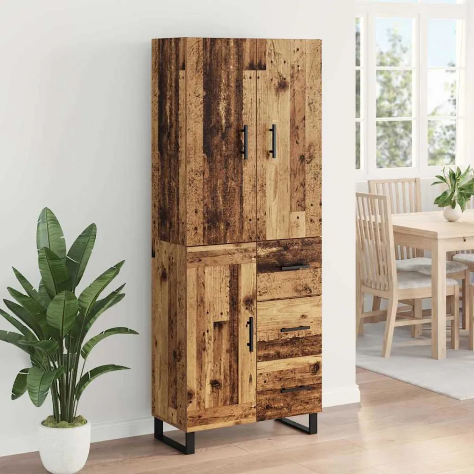 vidaXL Hoge kast 2 st Oud Hout 69,5 x 34 x 180 cm bruin, foto 4