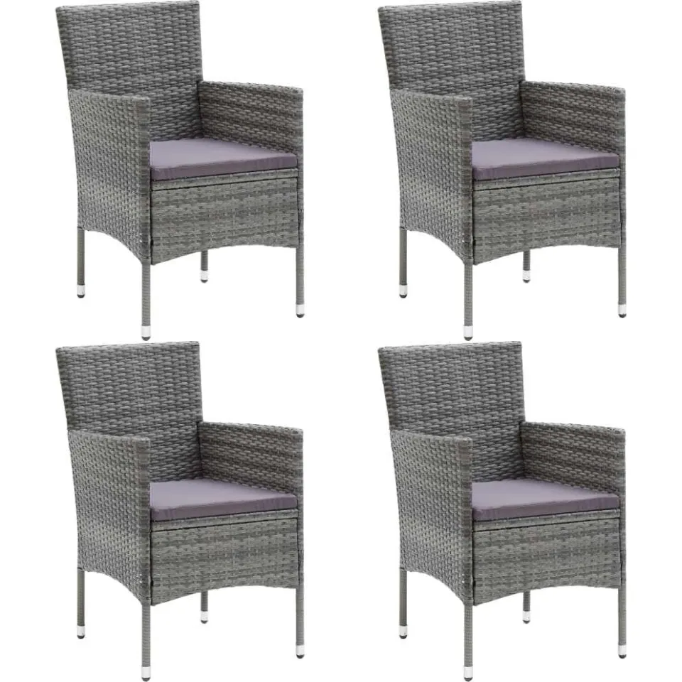 vidaXL 5-delige Tuinset met kussens poly rattan grijs