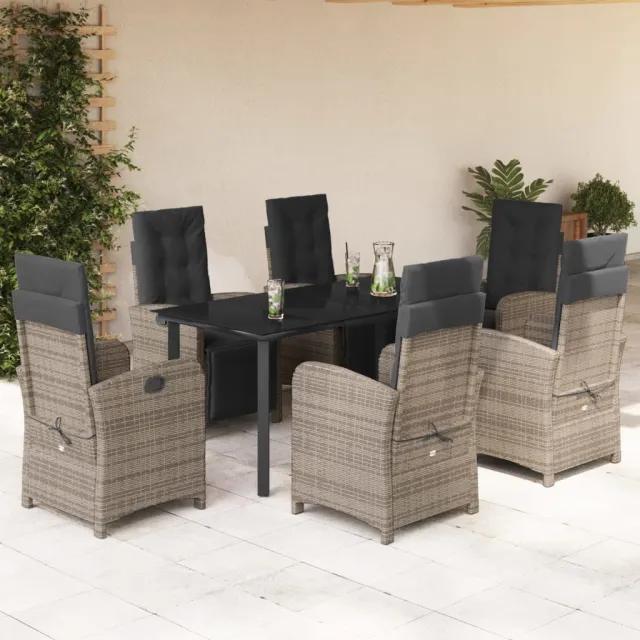 vidaXL 7-delige Tuinset met kussens poly rattan grijs, foto 2