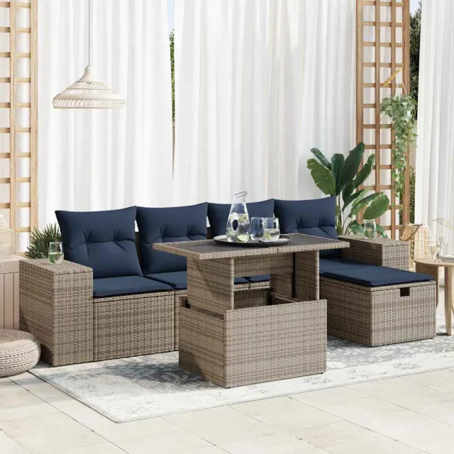 vidaXL 6-delige Loungeset met kussens poly rattan acacia bruin, foto 2
