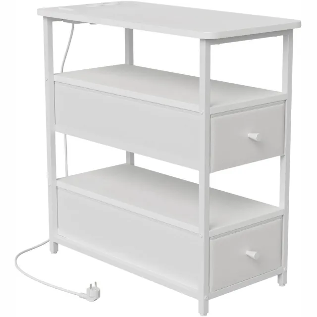 Happiq Smalle Nachtkastje Bijzettafel - met 2 Lades, LED Verlichting en USB-oplaadpoort - Wit - 28 x 58 x 60,5 cm