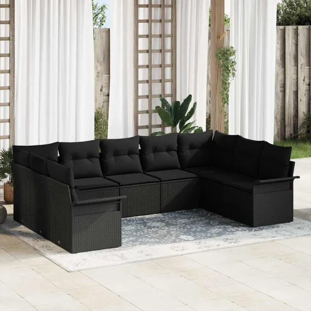 vidaXL Tuin Sofa Set 9 st Zwart poly rattan, foto 2
