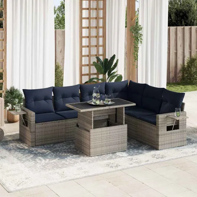 vidaXL 7-delige Loungeset met kussens poly rattan grijs, foto 2