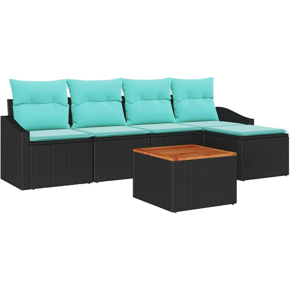 vidaXL Tuinbankenset 6 st Zwart poly rattan