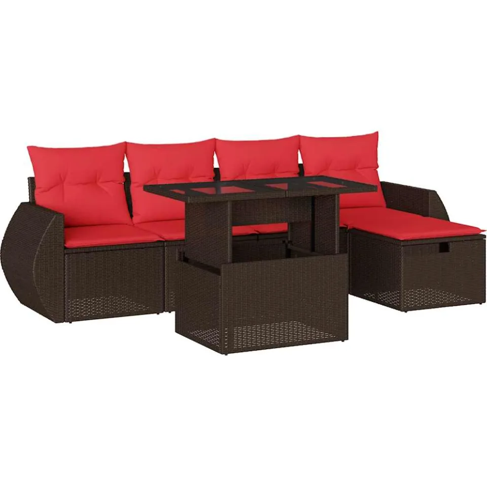 vidaXL 6-delige tuinbankset met kussens, bruin polyrotan, foto 3