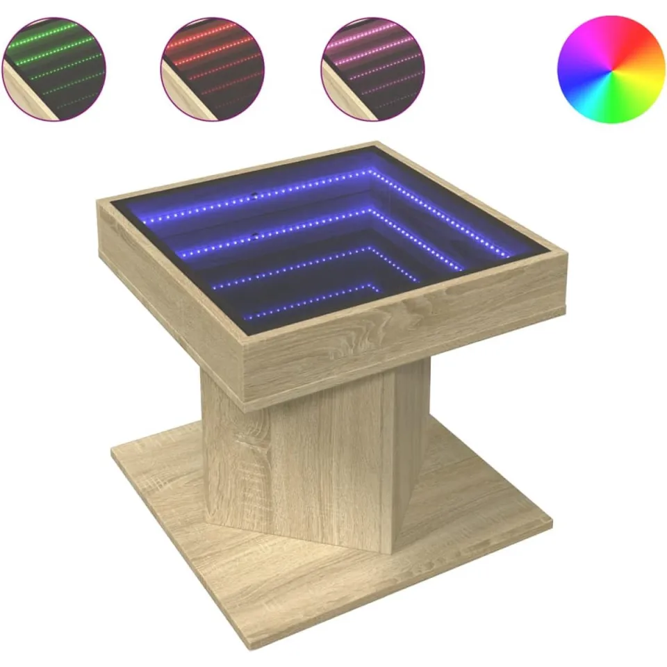 vidaXL Salontafel met LED 50x50x45 cm bewerkt hout sonoma eikenkleurig, foto 3