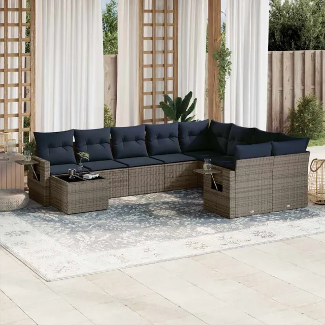 vidaXL 10-delige tuinbankset met kussens, grijs polyrotan, foto 2