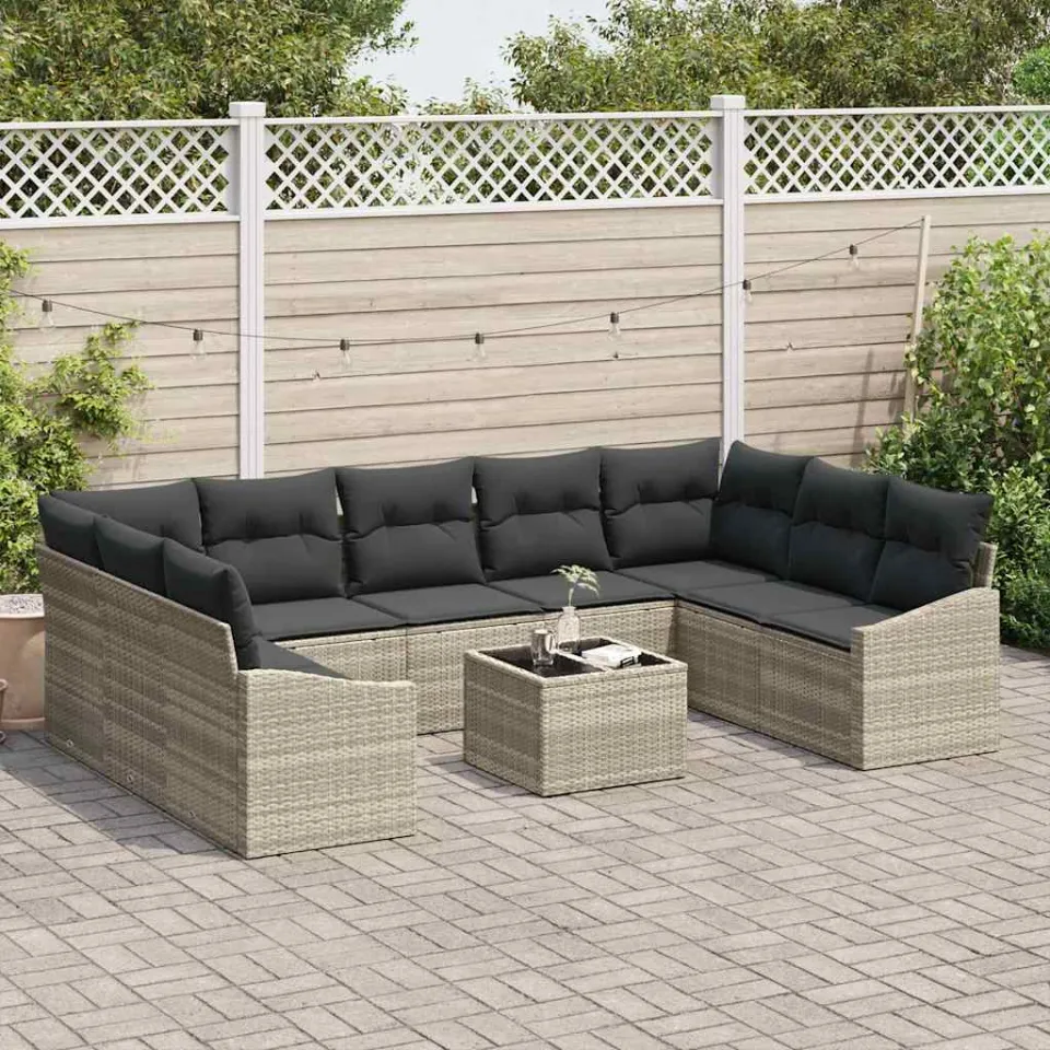vidaXL Bankstel 10 st Lichtgrijs poly rattan, foto 3