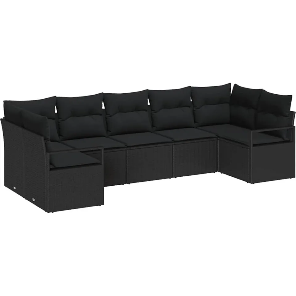 vidaXL Bankstel 7 st Zwart poly rattan