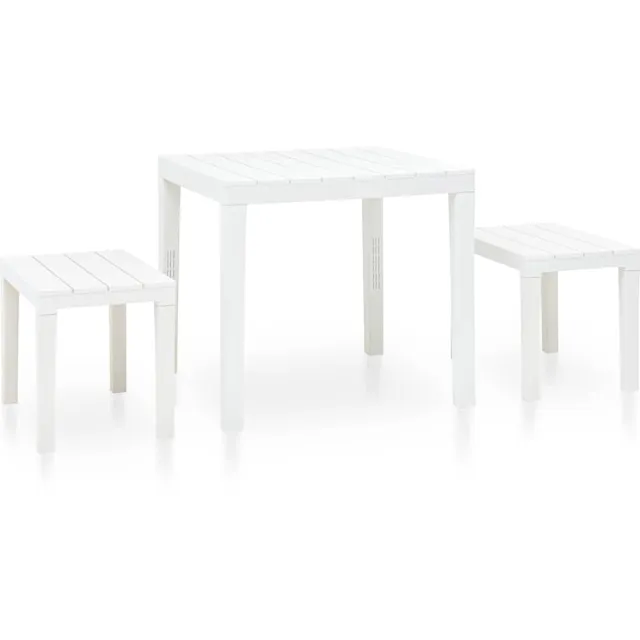 vidaXL Tuintafel met 2 banken kunststof wit, foto 2