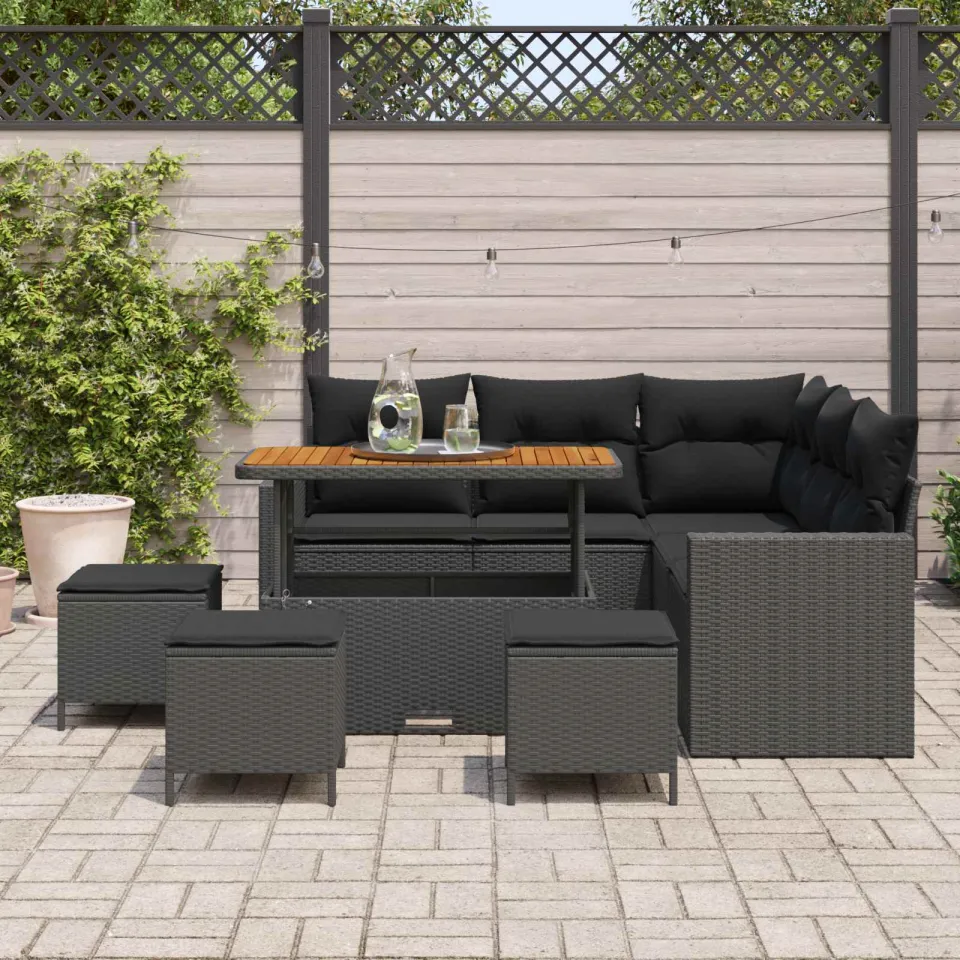 vidaXL Tuinbankenset 9 st Zwart poly rattan, foto 3