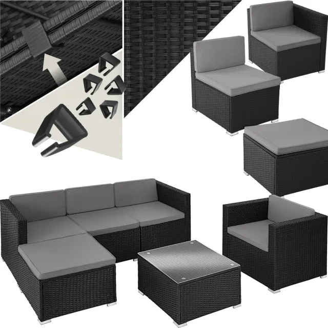 Tectake Wicker lounge - Tuinmeubelset voor buiten met bank, fauteuil, kruk en tafel - Variabel combineerbaar - Weerbestendig meubilair - Voor 4-5 personen - Balkonmeubilair - Tuinlounge - Terrasmeubilair - Zwart