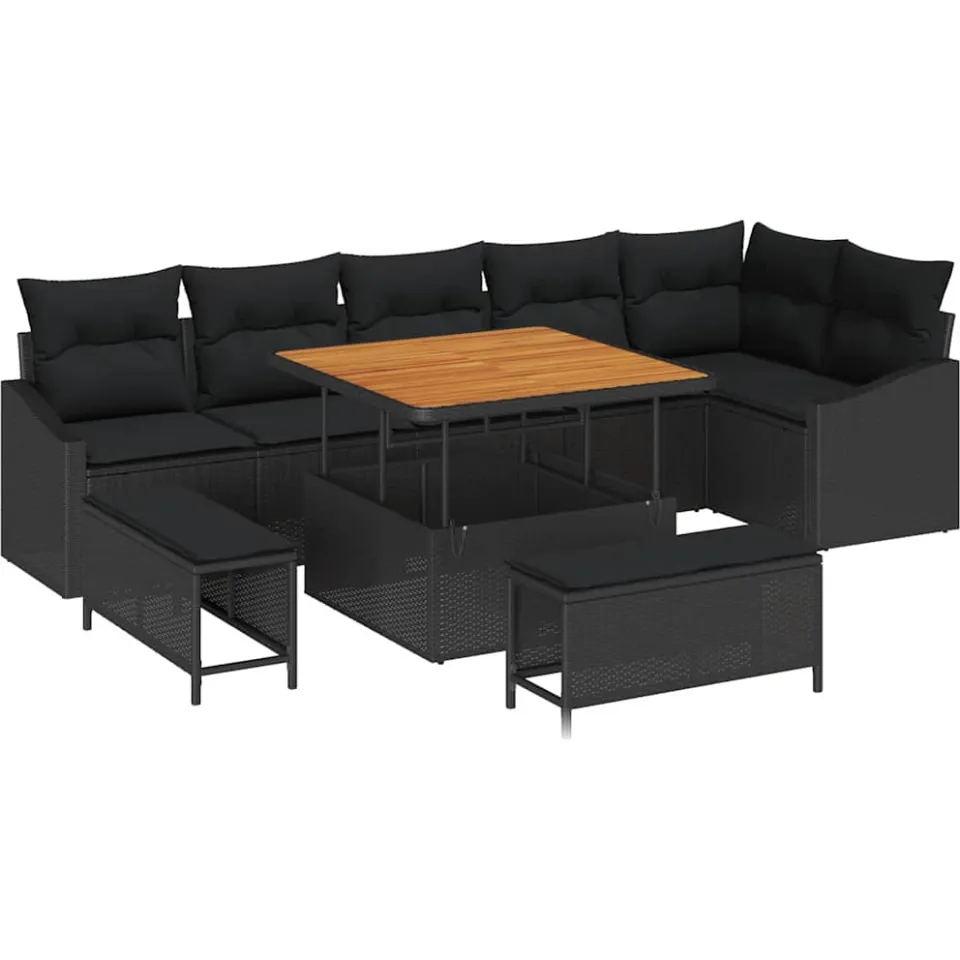 vidaXL Tuinbankenset 9 st Zwart poly rattan