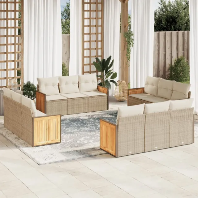 vidaXL 12-delige Loungeset met kussens poly rattan beige, foto 2