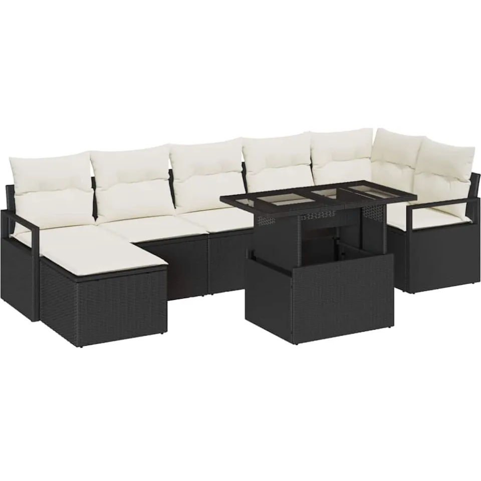 vidaXL Tuin Sofa Set 8 st Zwart en Crème poly rattan