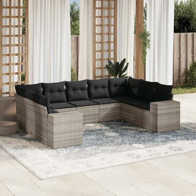 vidaXL 9-delige Loungeset met kussens poly rattan lichtgrijs grijs, foto 2