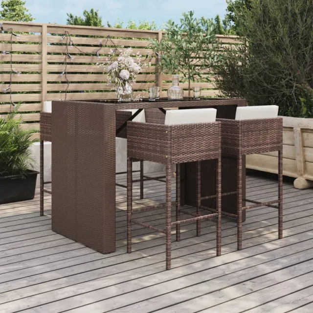 vidaXL 5-delige Tuinbarset met kussens poly rattan bruin, foto 2