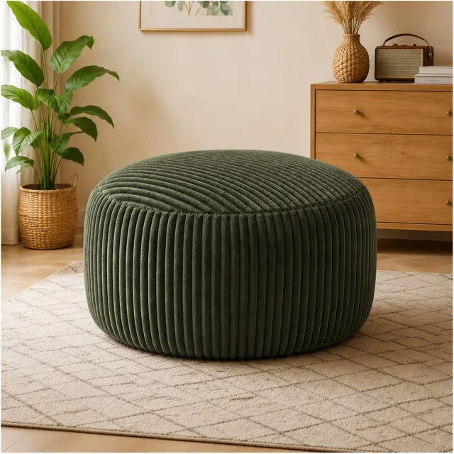REDOM Zitzak - Rond model - 4FT - Traagschuimvulling - Zachte ribstof - Woonkamer en slaapkamer - 100 x 100 x 50 cm Groen