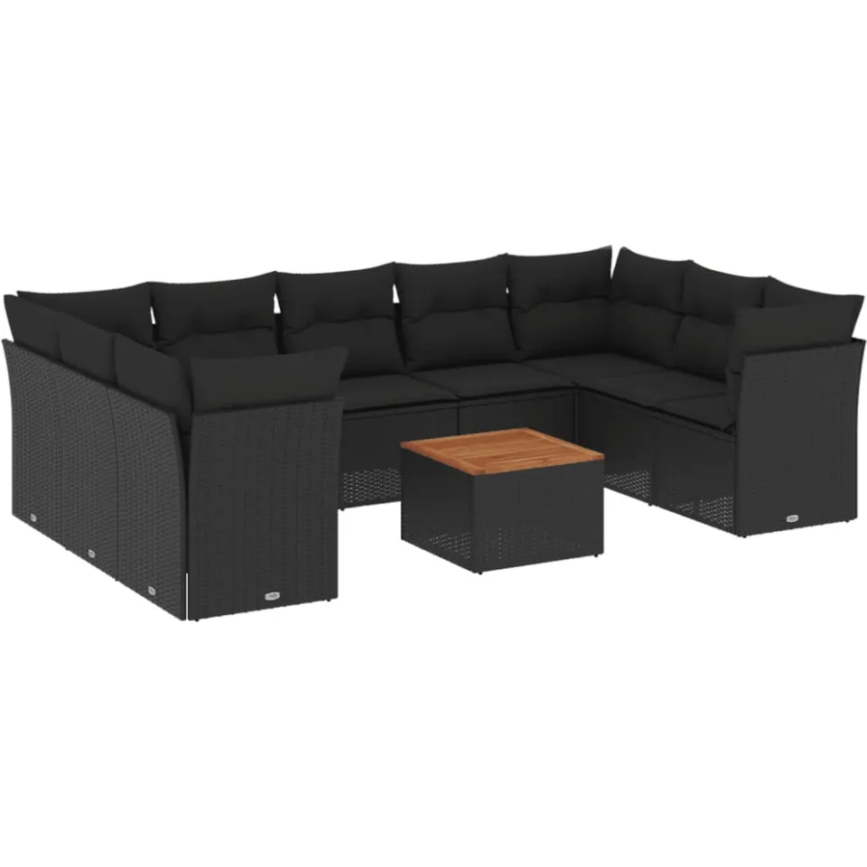 vidaXL 10-delige Loungeset met kussens poly rattan zwart, foto 3