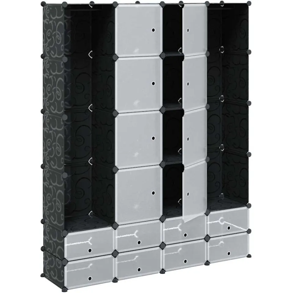 vidaXL Kast modulair met 18 vakken 37x146x180,5 cm zwart en wit